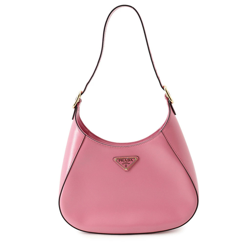 Prada Triangle Cleo Brushed Calfskin Hobo Shoulder Bag Pink
